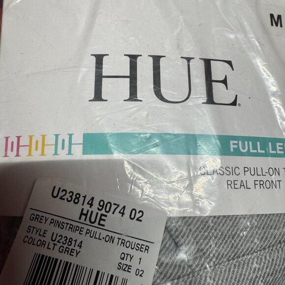 BNWT HUE Women's Gray Pinstripe Pull On Trouser Pants - Picture 3 of 5